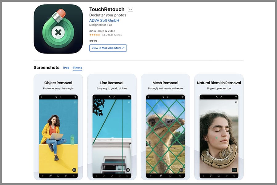 نرم افزار حذف اشیا از عکس برای ایفون و اندروید: TouchRetouch