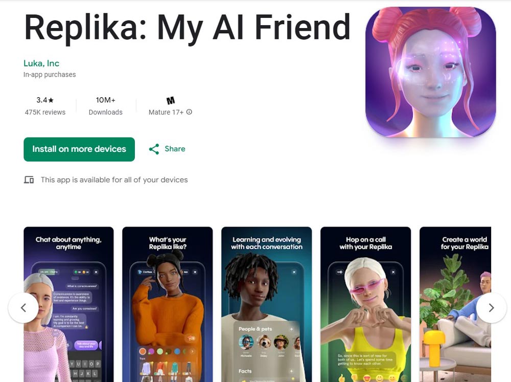 اپلیکیشن یادگیری زبان هوش مصنوعی RepliKa