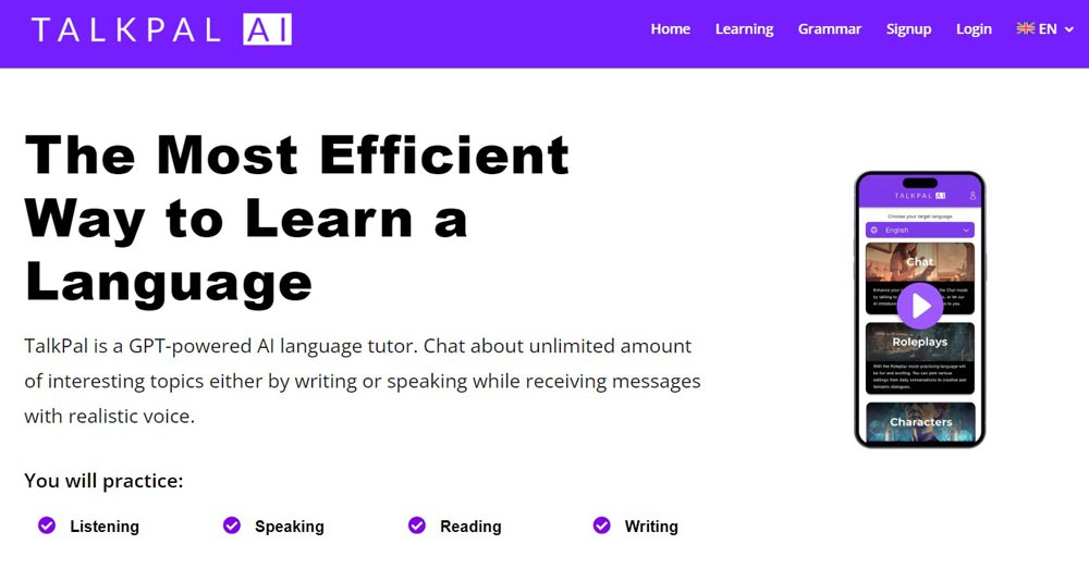 هوش مصنوعی TalkPal برای یادگیری زبان