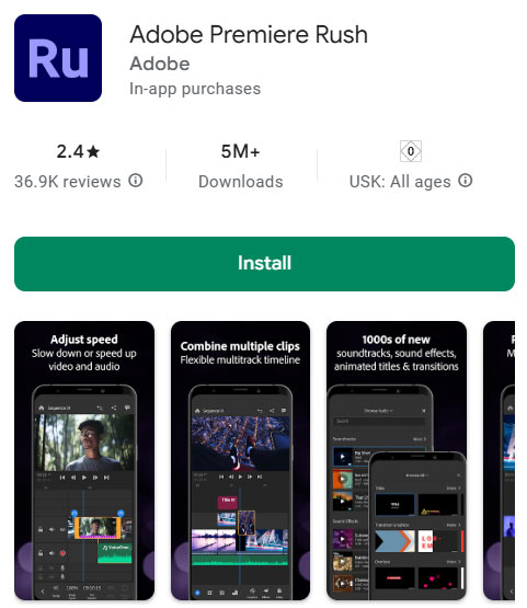 برنامه Adobe Premiere Rush