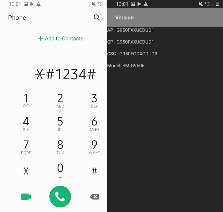 کد *#1234#: اطلاعات نسخه نرم‌افزار