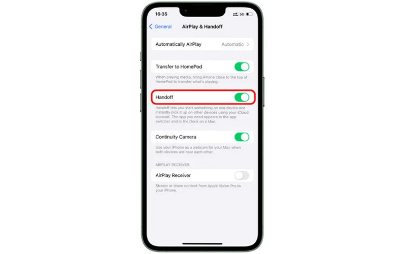 غیرفعال‌سازی Handoff ۲