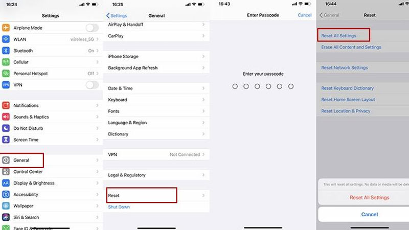 ریست تنظیمات و Restore