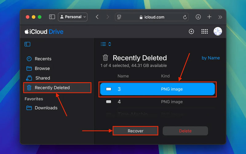 بازیابی از پوشه Recently Deleted iCloud گام سوم