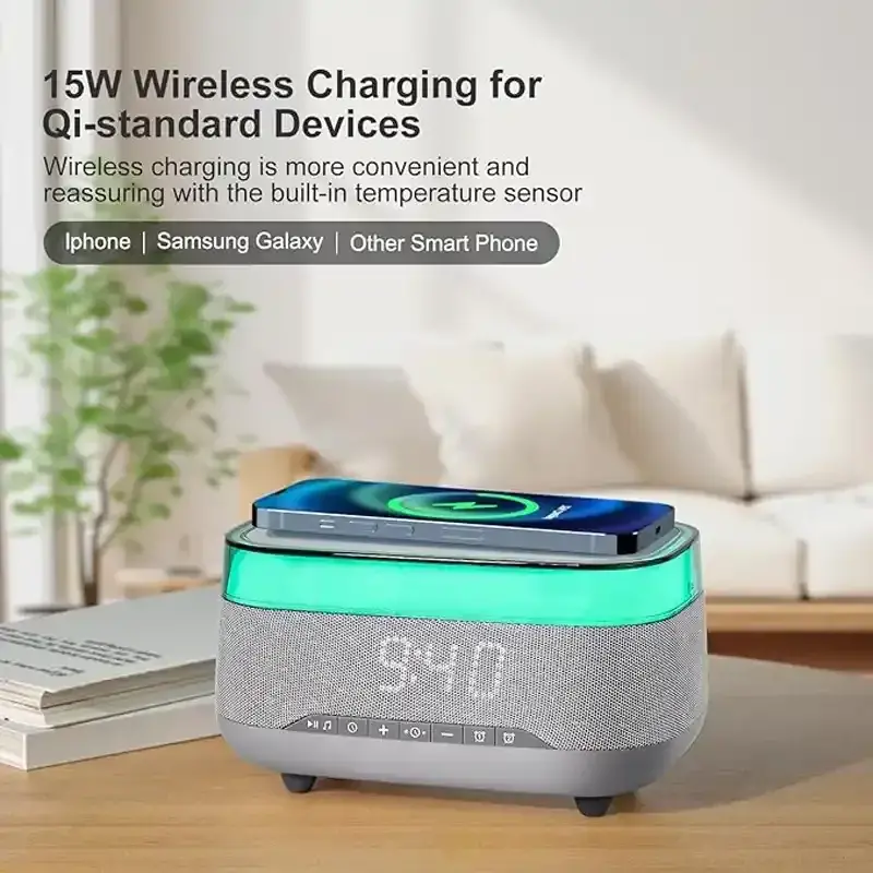 طراحی اسپیکر بلوتوثی چندکاره Multifunctional Digital Alarm & Wireless Charger