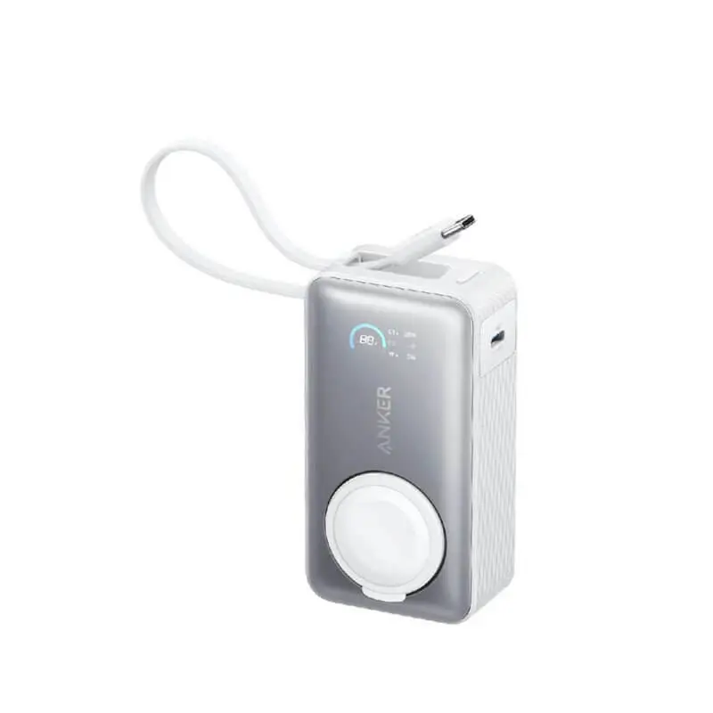 پاوربانک انکر مدل MagGo-A1657 با قابلیت شارژ بی سیم اپل واچ ظرفیت 10000 میلی‌آمپر ساعت