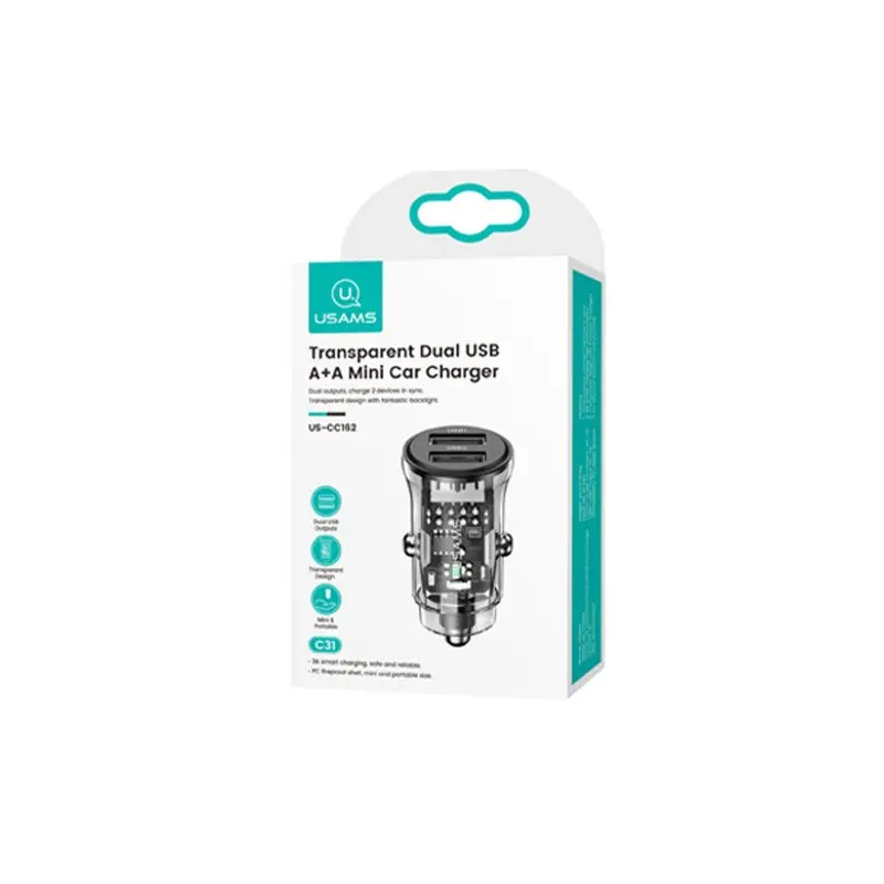 شارژر فندکی یوسمز CC162 C31 Dual USB A+A Mini Car Charger - 7