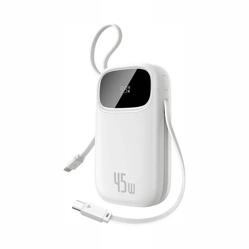 پاوربانک باسئوس مدل Qpow3 DualCable-45w با ظرفیت 10000 میلی‌آمپر ساعت