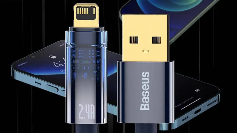 کابل شارژ USB to iP باسئوس مدل Explorer Series Auto Power-Off با طول 2 متر 2.4 آمپر