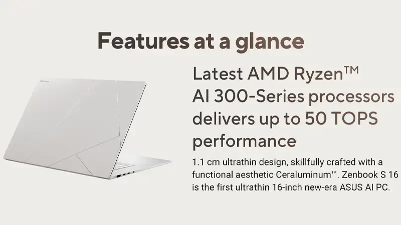 طراحی لپ تاپ ایسوس Zenbook S16 OLED UM5606WA AMD Ryzen AI 9 HX370