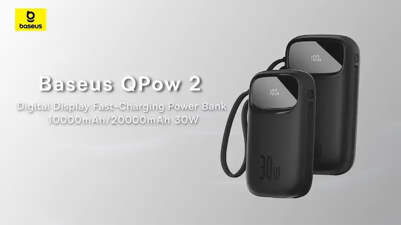 مشخصات پاوربانک باسئوس مدل Qpow2 DualCable-30w با ظرفیت 10000 میلی‌آمپر ساعت