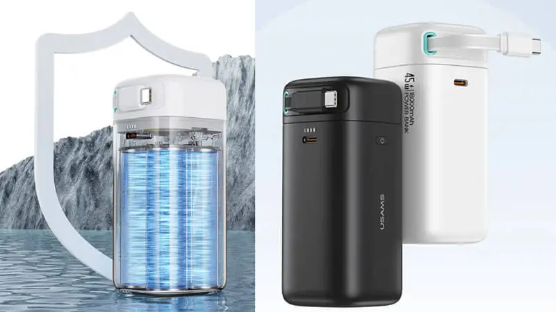 طراحی پاوربانک یوسمز مدل CD216 ظرفیت 18000 میلی آمپر ساعت توان 45 وات