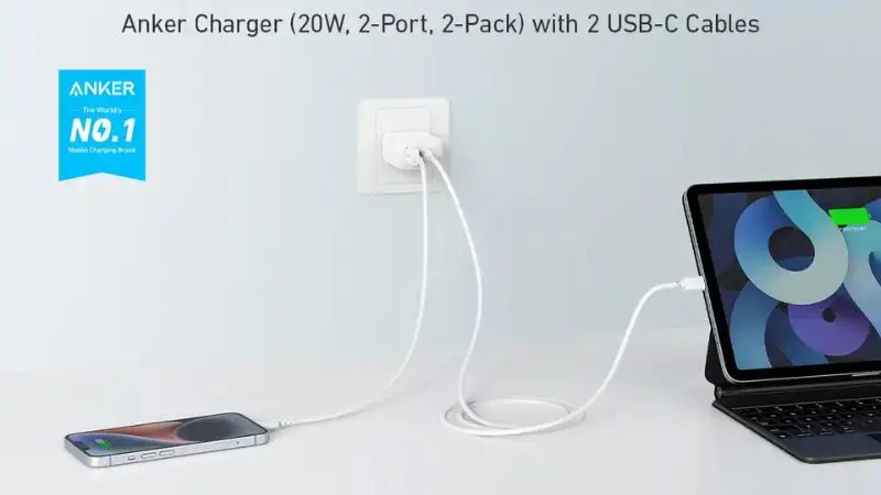 اتصال شارژر دیواری دو پورت انکر مدل B2348K21 به دو دستگاه همزمان