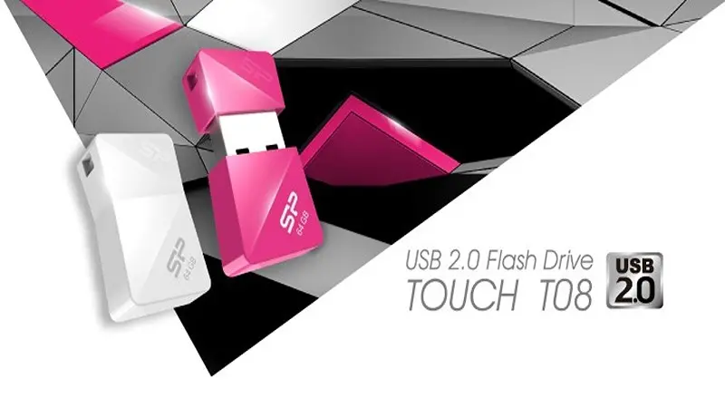 دو رنگ صورتی و سفید فلش USB 2.0 سیلیکون پاور Touch T08