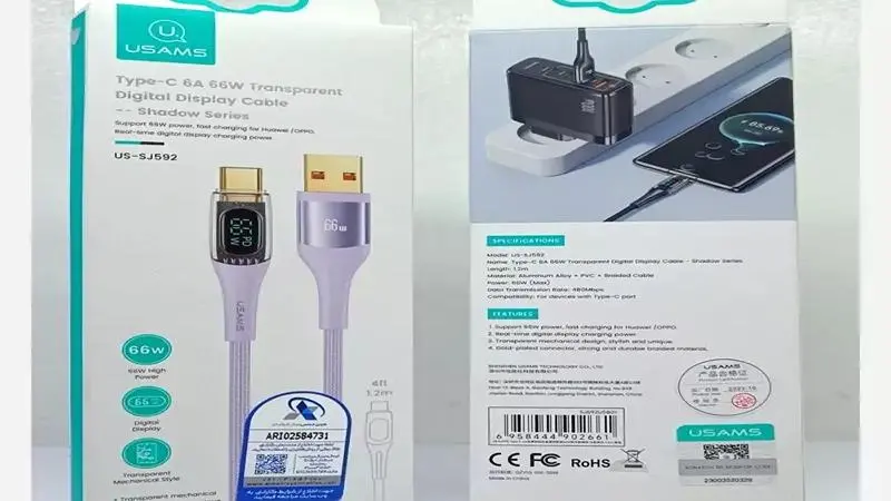 کابل شارژ USB to Type-C یوسمز US-SJ592 درون جعبه
