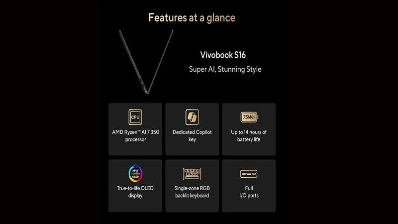ویژگی های فنی و هوش مصنوعی Asus Vivobook S16
