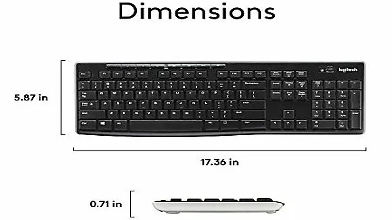 ابعاد و اندازه کیبورد بی‌سیم لاجیتک K270