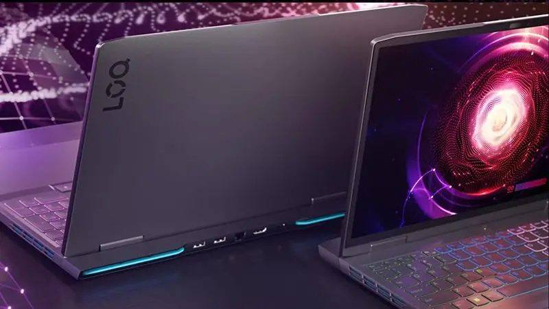 نمای لپ‌ تاپ لنوو LOQ 15ARP9-KUS از روبرو و عقب