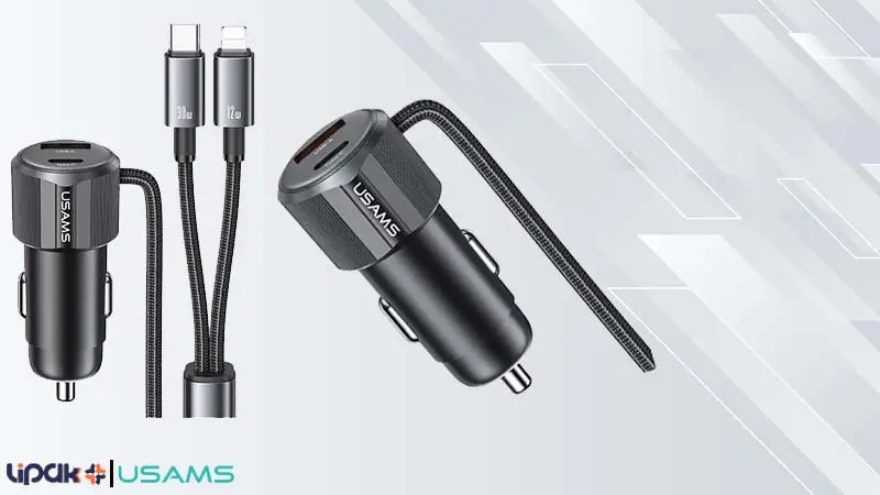 شارژر فندکی یوسمز مدل CC287 A+C Dual-port Car Charger C+L 2in1 Cable توان 66 وات