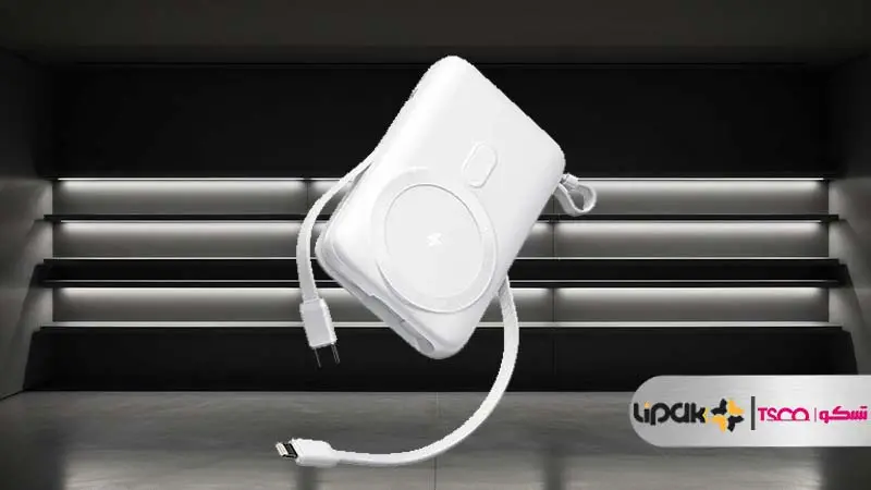 تصویری از tp1010w با کابل های یکپارچه تایپ سی و لایتنتیگ
