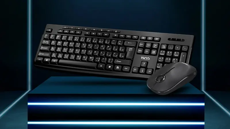 عکسی از کیبورد و ماوس بیسیم تسکو TKM 7027W روبه رو