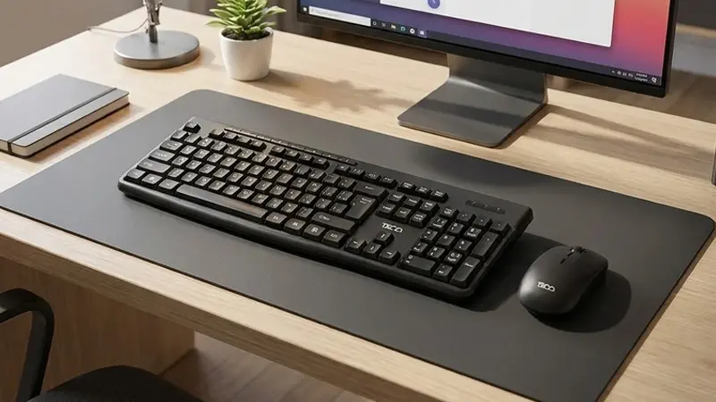 عکسی از کیبورد و ماوس بیسیم تسکو TKM 7027W روی میز