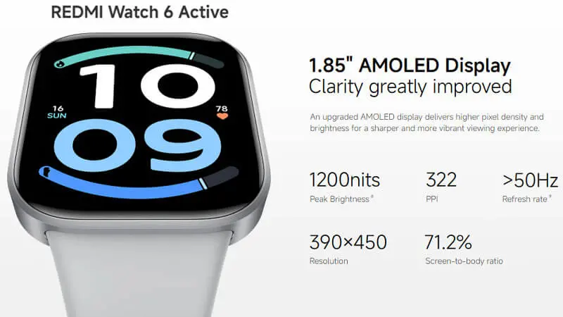 ویژگی‌های صفحه نمایش Redmi Watch 6 Active