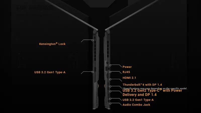 پورت‌ها و امکانات ارتباطی لپ‌ تاپ ایسوس TUF Gaming FX707VJ-HX031
